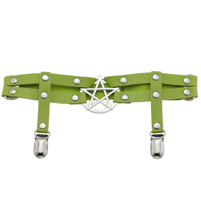 Pentagram Garter with Stocking Clips, Green & Silver, 2-Pack