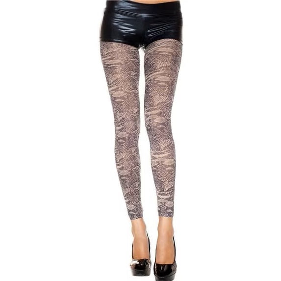 Opaque Snake Print Footless Leggings in Beige & Black One Size