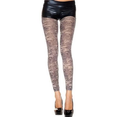 Opaque Snake Print Footless Leggings in Beige & Black One Size