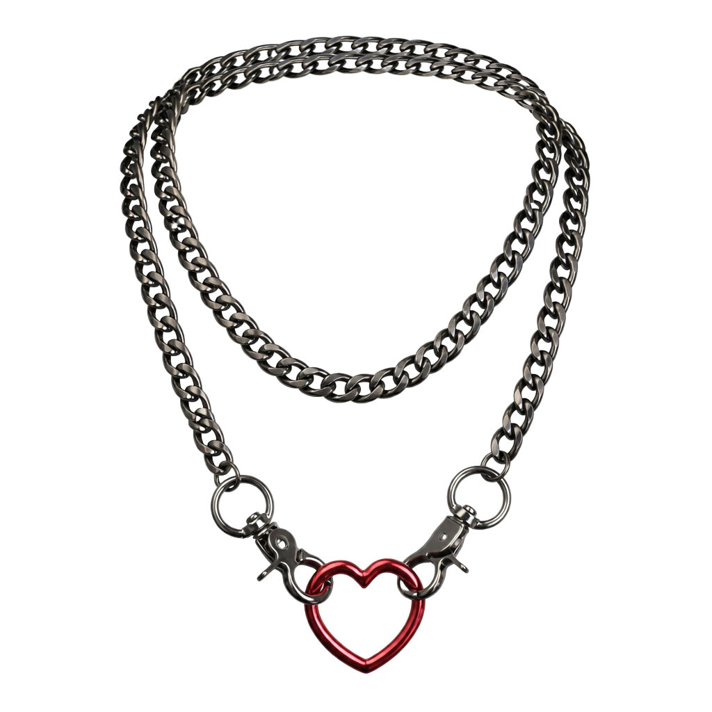 Red Heart Layered Slip Chain Choker Day Collar by LoveLinks
