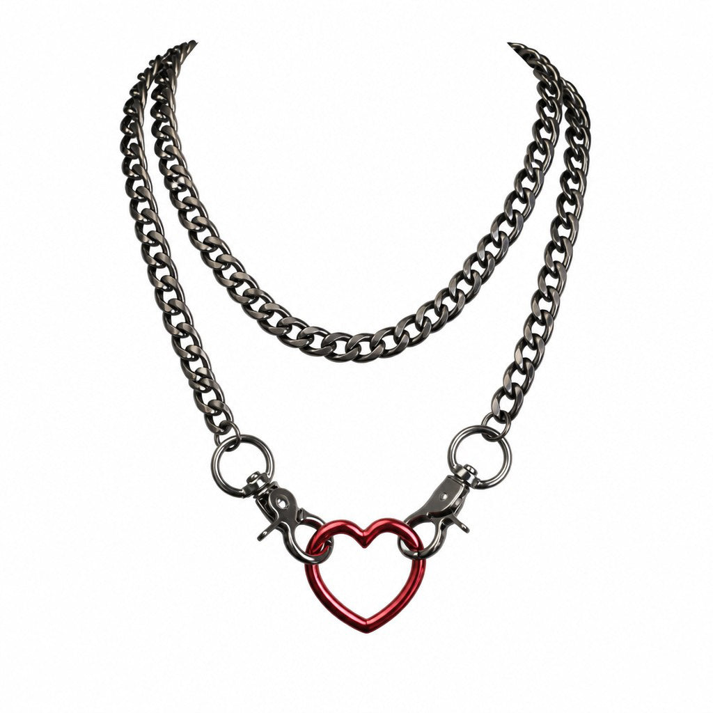 Red Heart Layered Slip Chain Choker Day Collar by LoveLinks