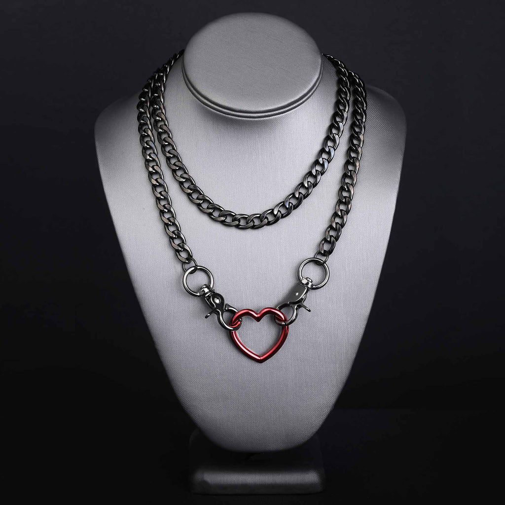 Red Heart Layered Slip Chain Choker Day Collar by LoveLinks