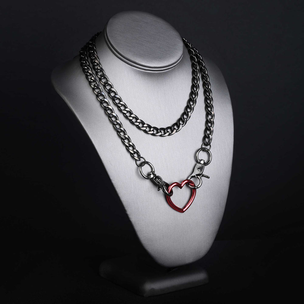 Red Heart Layered Slip Chain Choker Day Collar by LoveLinks