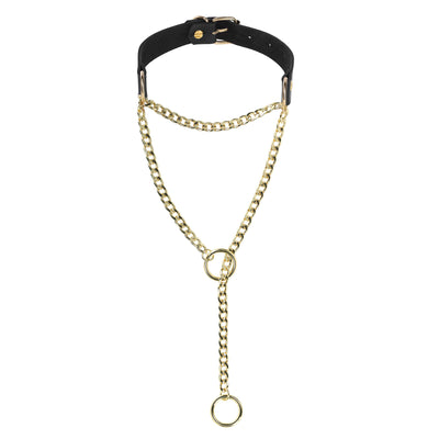 Golden O-Ring Black Leather Martingale Day Collar by LoveLinks