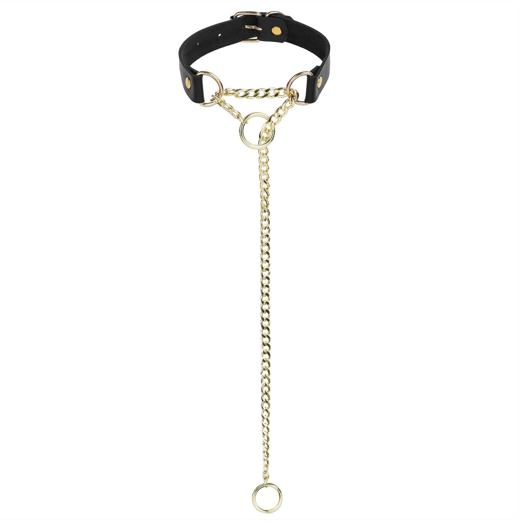 Golden O-Ring Black Leather Martingale Day Collar by LoveLinks