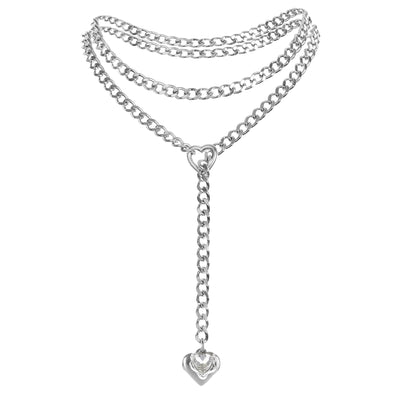 Clear Crystal Pendant Layered Y-Necklace with Heart Clasp in Silver by LoveLinks