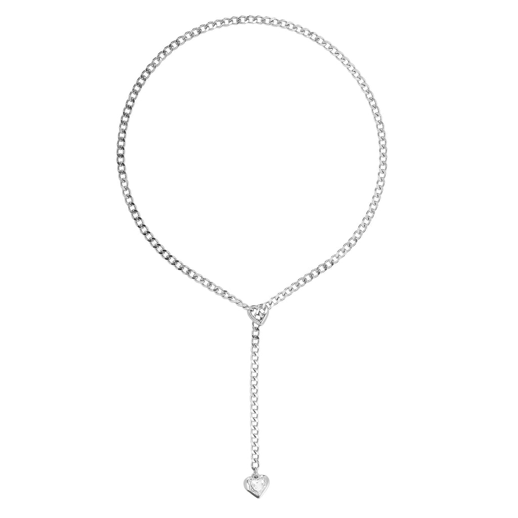 Clear Crystal Pendant Layered Y-Necklace with Heart Clasp in Silver by LoveLinks