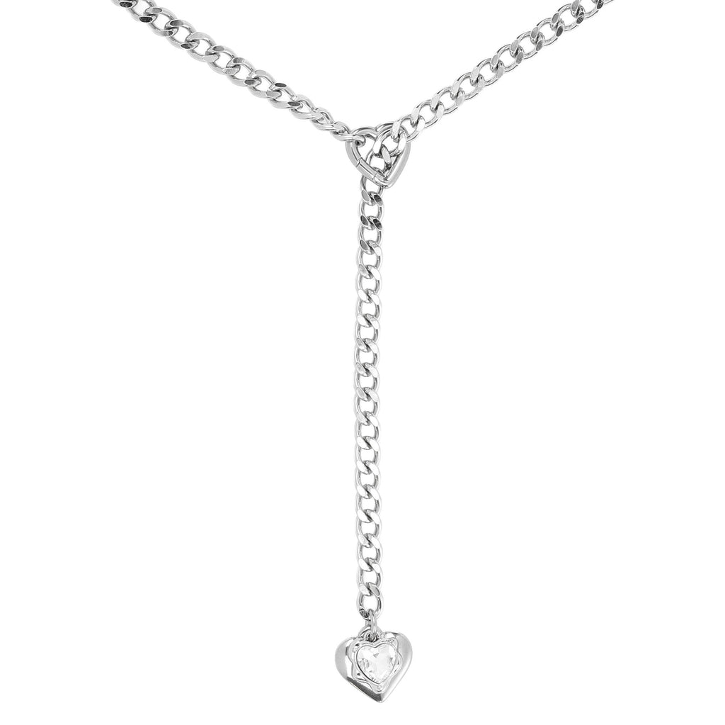 Clear Crystal Pendant Layered Y-Necklace with Heart Clasp in Silver by LoveLinks