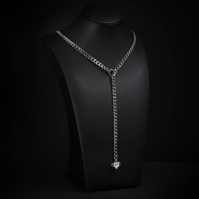 Clear Crystal Pendant Layered Y-Necklace with Heart Clasp in Silver by LoveLinks