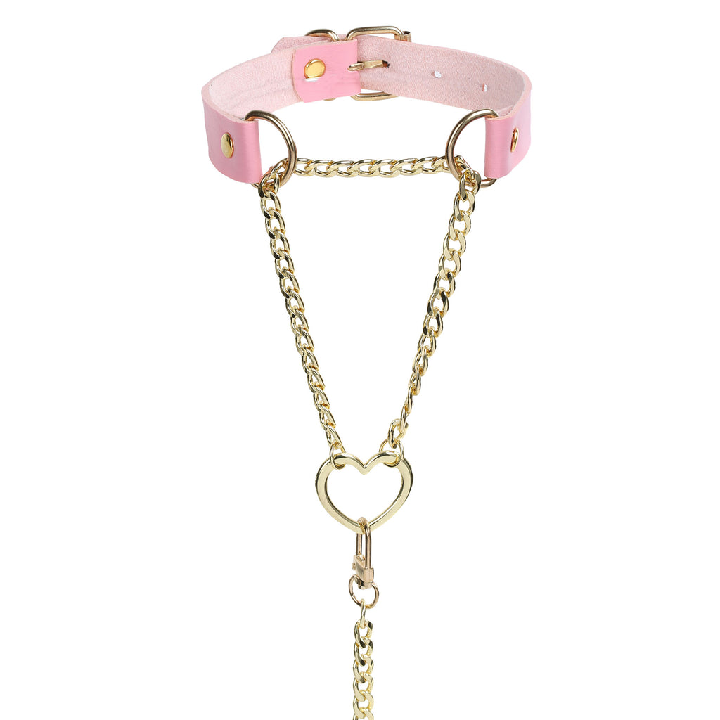 Pink Vegan Leather Martingale Heart Day Collar by LoveLinks