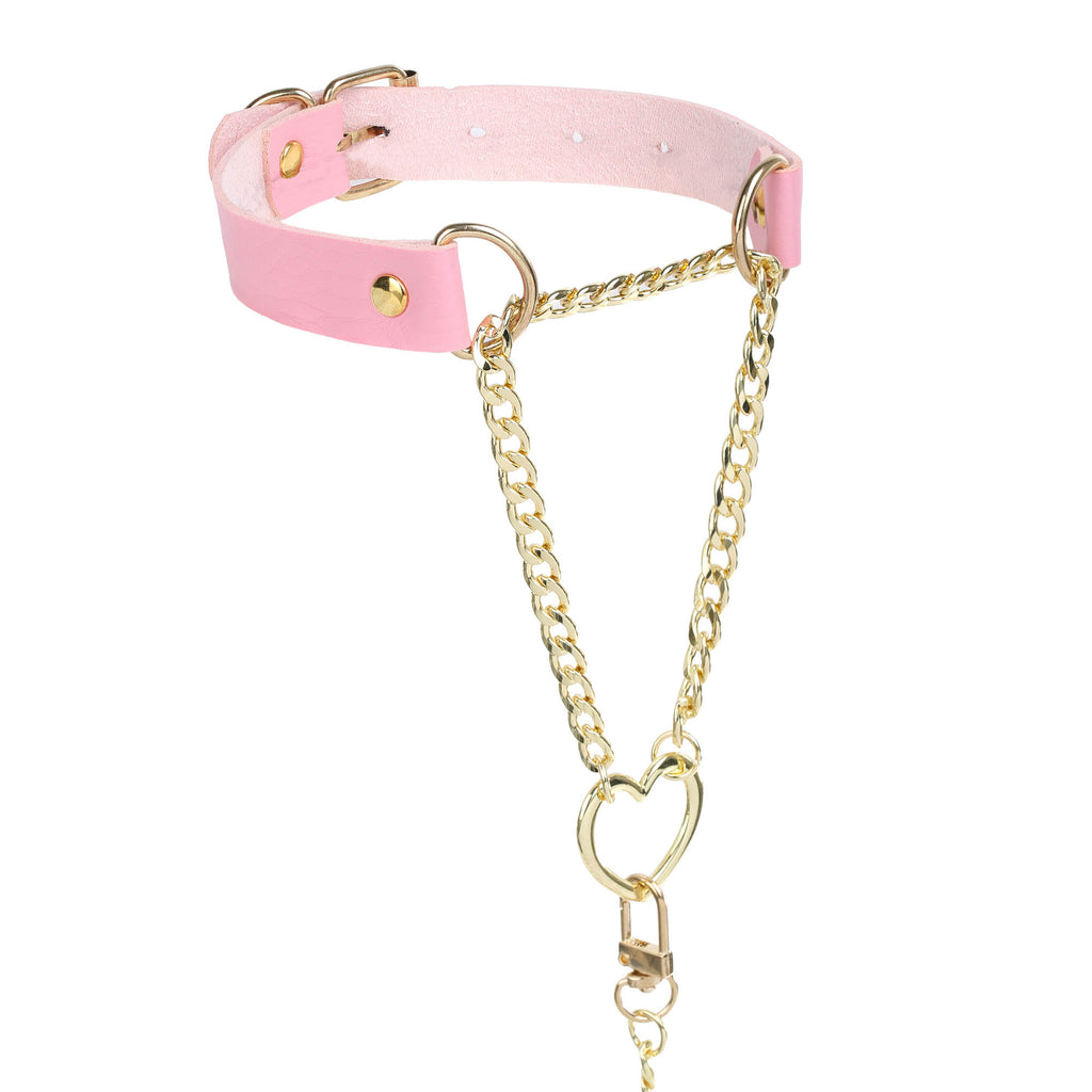 Pink Vegan Leather Martingale Heart Day Collar by LoveLinks