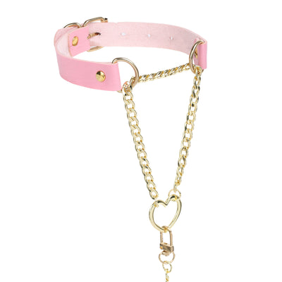 Pink Vegan Leather Martingale Heart Day Collar by LoveLinks
