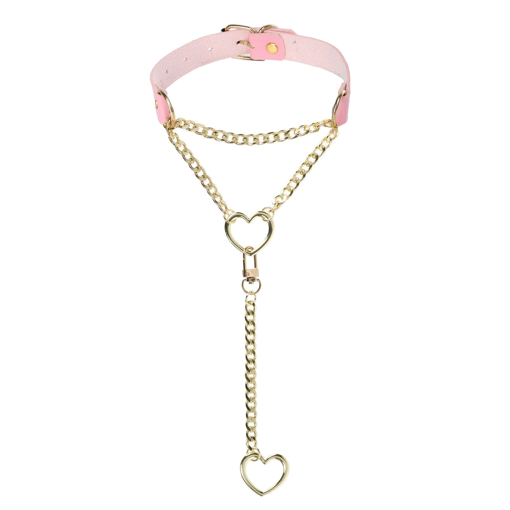 Pink Vegan Leather Martingale Heart Day Collar by LoveLinks