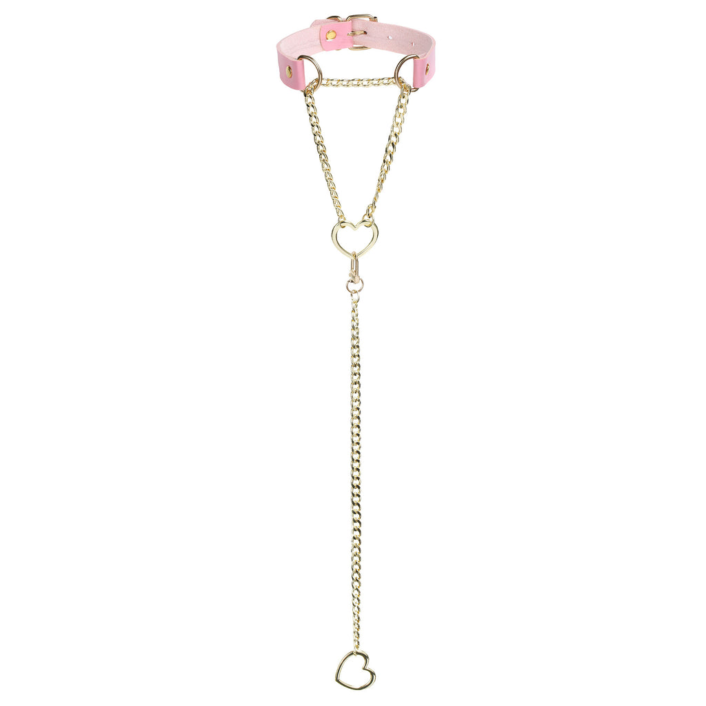 Pink Vegan Leather Martingale Heart Day Collar by LoveLinks