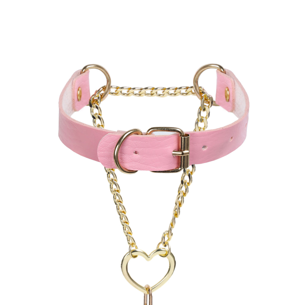 Pink Vegan Leather Martingale Heart Day Collar by LoveLinks