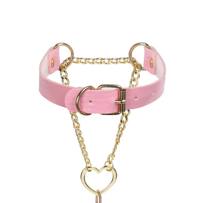 Pink Vegan Leather Martingale Heart Day Collar by LoveLinks