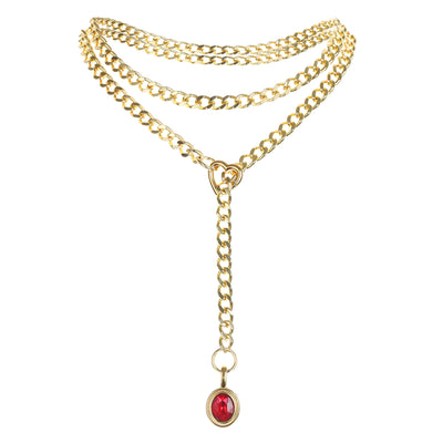 Red Pendant Layered Y-Necklace with Heart Clasp in Gold by LoveLinks
