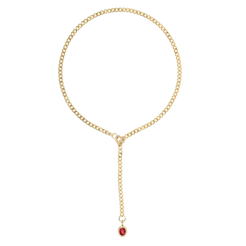 Red Pendant Layered Y-Necklace with Heart Clasp in Gold by LoveLinks