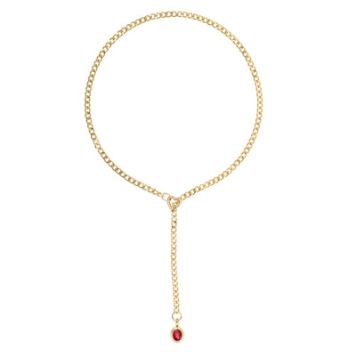 Red Pendant Layered Y-Necklace with Heart Clasp in Gold by LoveLinks