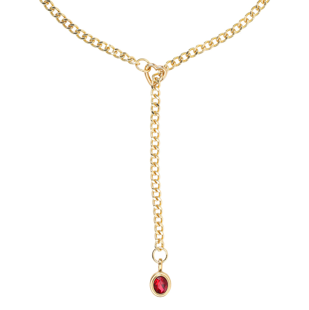 Red Pendant Layered Y-Necklace with Heart Clasp in Gold by LoveLinks