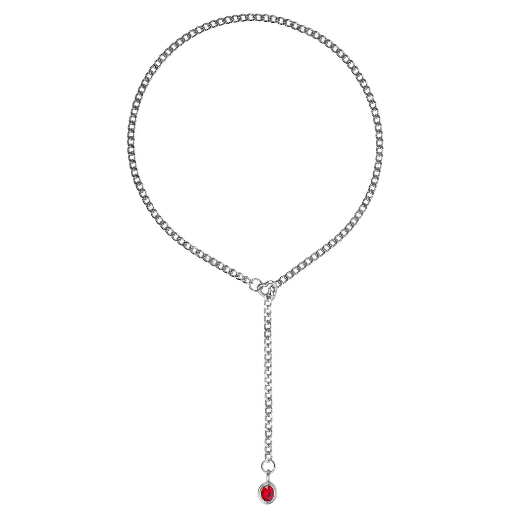 Red Crystal Layered Y-Necklace with Heart Clasp in Silver by LoveLinks