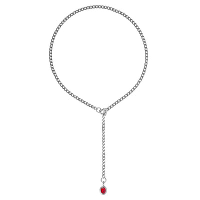 Red Crystal Layered Y-Necklace with Heart Clasp in Silver by LoveLinks