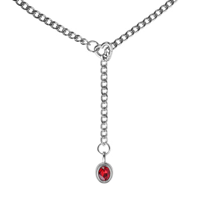 Red Crystal Layered Y-Necklace with Heart Clasp in Silver by LoveLinks