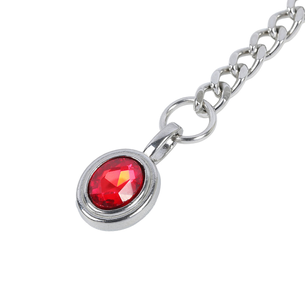 Red Crystal Layered Y-Necklace with Heart Clasp in Silver by LoveLinks