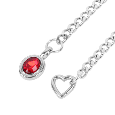 Red Crystal Layered Y-Necklace with Heart Clasp in Silver by LoveLinks
