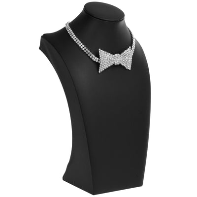 Sparkling Rhinestone Bowtie Collar Choker Necklace in Silver
