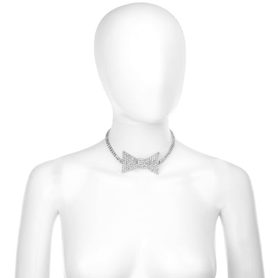 Sparkling Rhinestone Bowtie Collar Choker Necklace in Silver