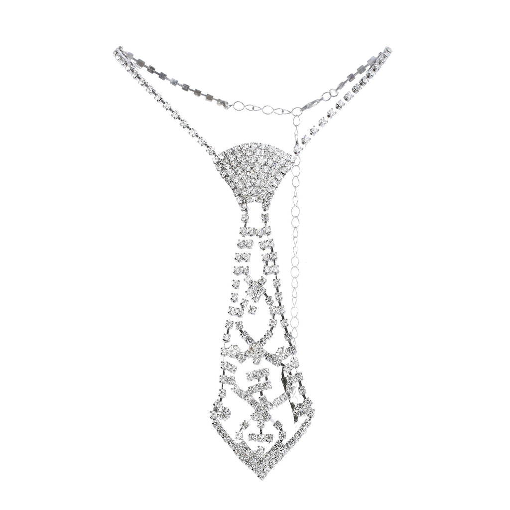 Rhinestone Necktie Necklace - Sparkling Neck Tie Choker Pendant