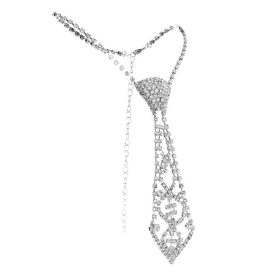 Rhinestone Necktie Necklace - Sparkling Neck Tie Choker Pendant