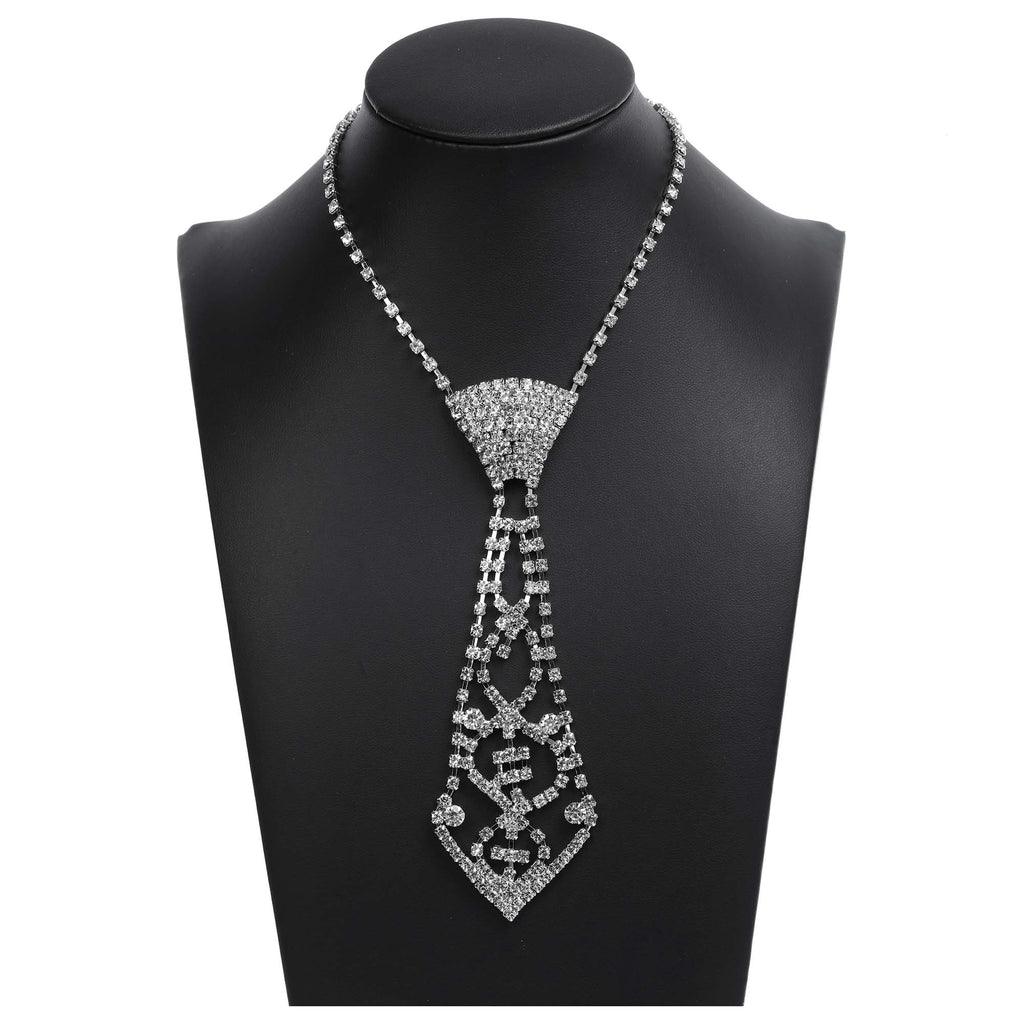 Rhinestone Necktie Necklace - Sparkling Neck Tie Choker Pendant