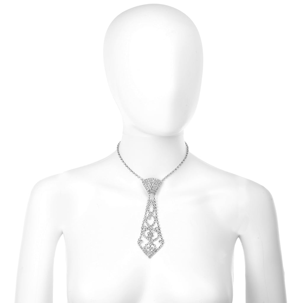Rhinestone Necktie Necklace - Sparkling Neck Tie Choker Pendant