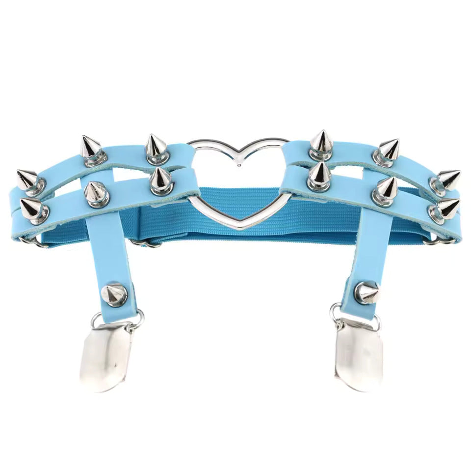 Spiked Heart Garter with Stocking Clips, Blue & Silver, 2-Pack