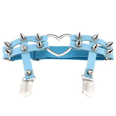 Spiked Heart Garter with Stocking Clips, Blue & Silver, 2-Pack