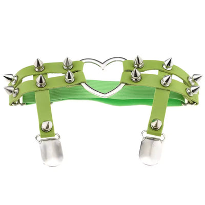 Spiked Heart Garter with Stocking Clips, Green & Silver, 2-Pack