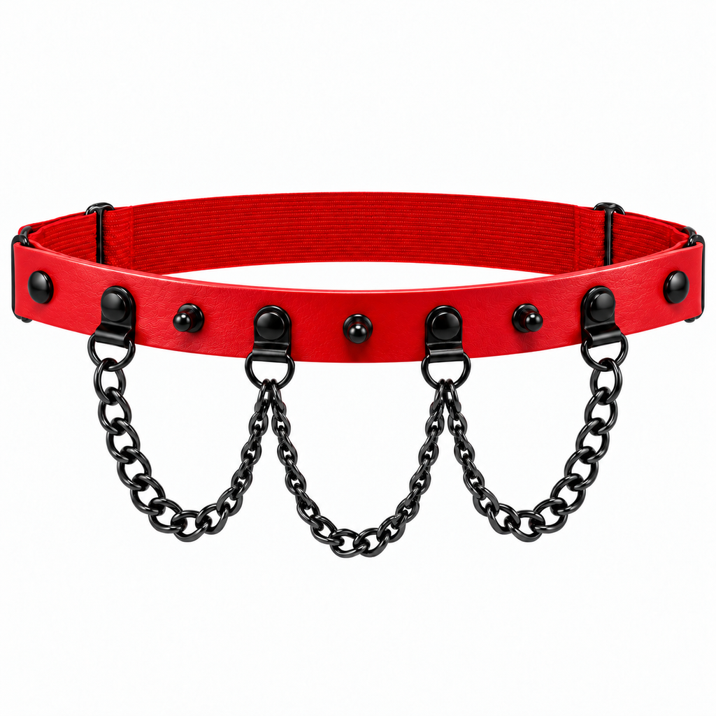 Thigh Garter with Draped Chains, Red & Black, 2-Pack