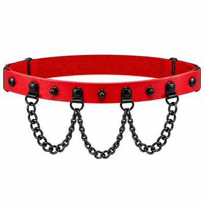Thigh Garter with Draped Chains, Red & Black, 2-Pack