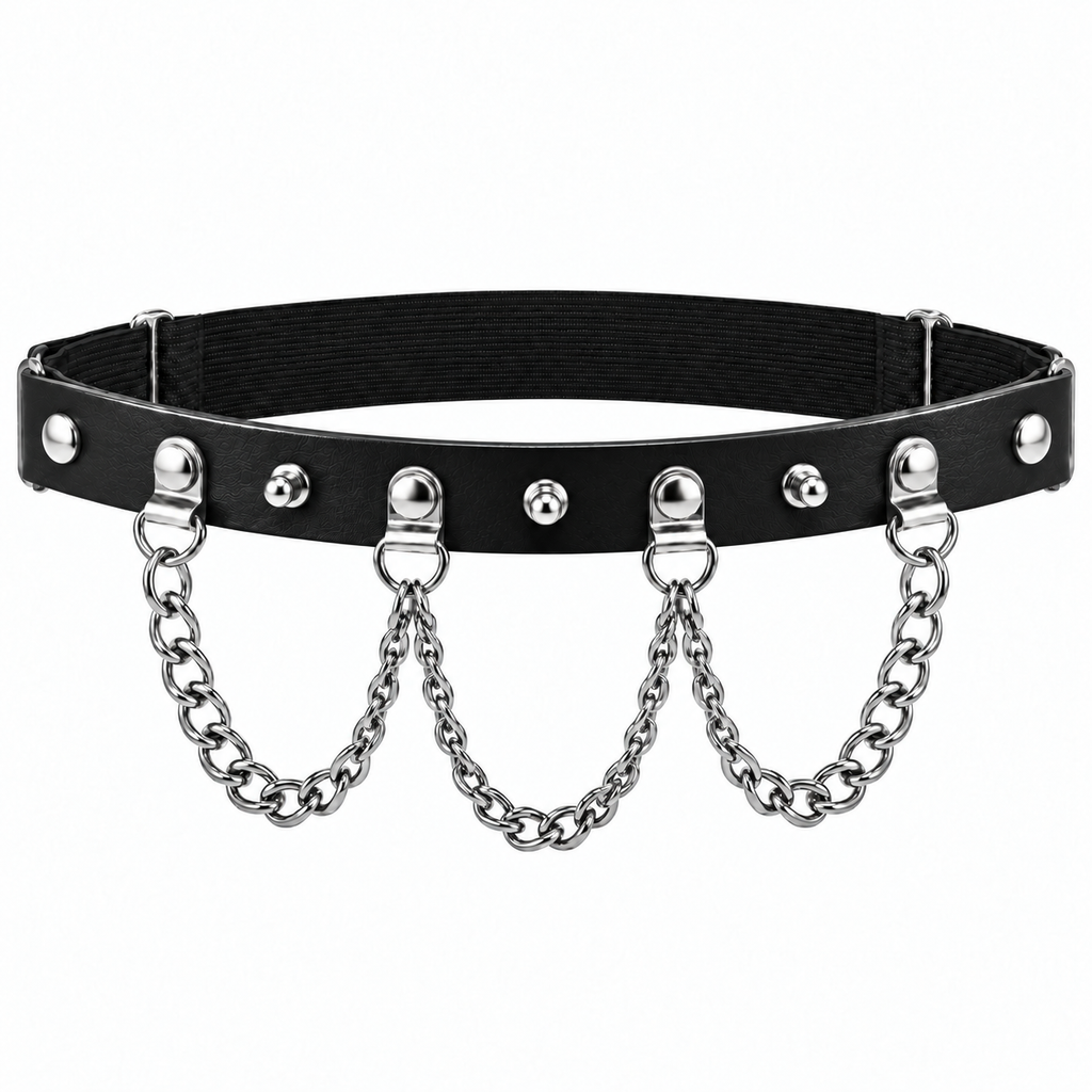 Thigh Garter with Draped Chains, Black & Silver, 2-Pack