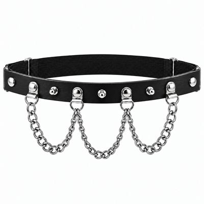 Thigh Garter with Draped Chains, Black & Silver, 2-Pack