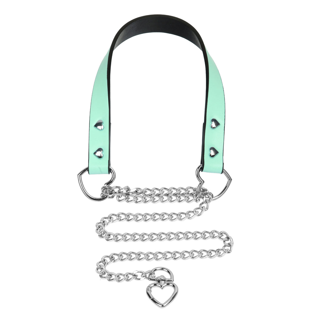 Mint Green Martingale Collar Choker with Heart Clasp by Fetish Pleasure Play