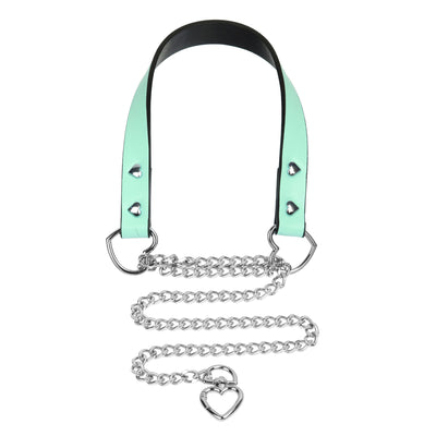 Mint Green Martingale Collar Choker with Heart Clasp by Fetish Pleasure Play