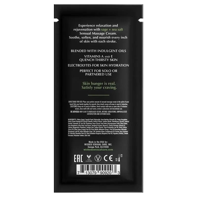 Sage + Sea Salt Scented Massage Cream By Wicked Sensual Care, 10ml