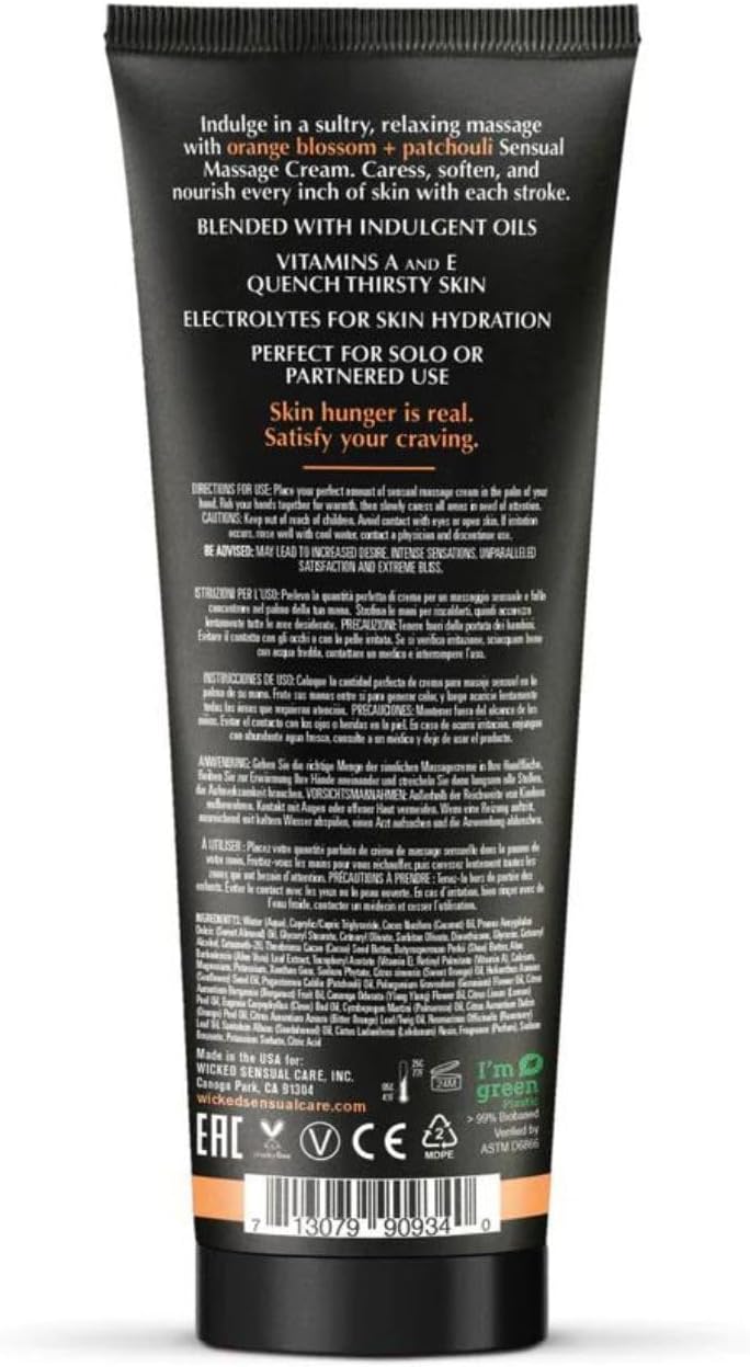 Orange Blossom + Patchouli Scented Massage Cream By Wicked Sensual Care, 4oz