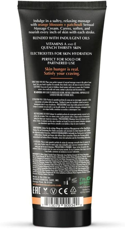 Orange Blossom + Patchouli Scented Massage Cream By Wicked Sensual Care, 4oz