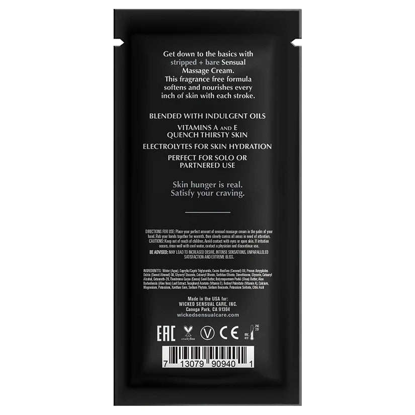 Stripped + Bare Unscented Massage Cream By Wicked Sensual Care, 10ml