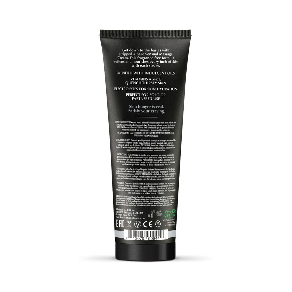 Stripped + Bare Unscented Massage Cream By Wicked Sensual Care, 4oz