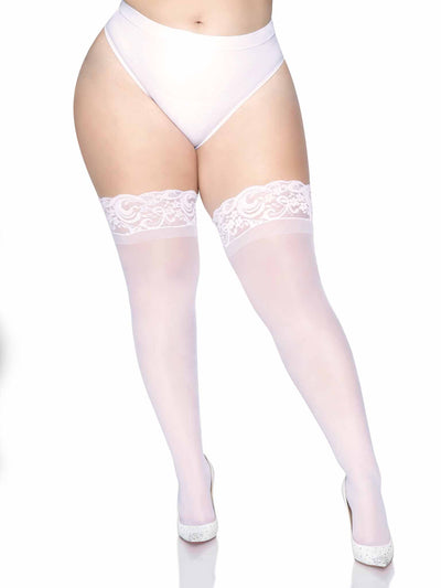 Sheer White Stay Up Lace Top Spandex Thigh Highs Queen O/S